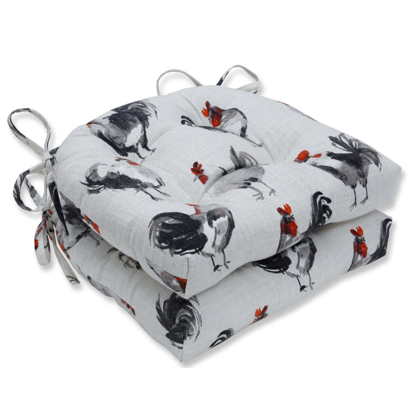 Gracie Oaks Rooster Linen Reversible Indoor Dining Chair Cushion